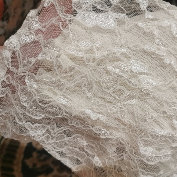 SOLD 90s Slinky White Shimmer Lace Maxi Dress Cottagecore Coquette Papillon - Picture 2 of 9